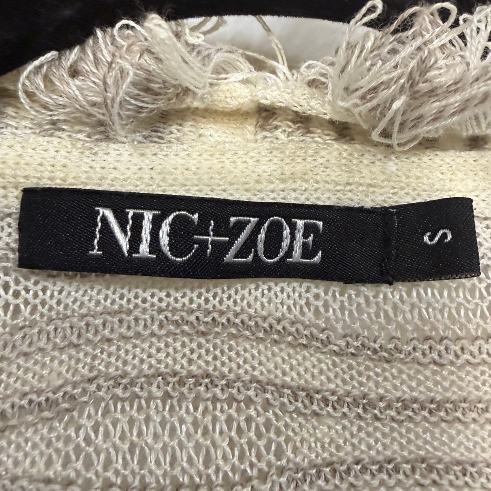 Nic+Zoe S Cardigan Gray Fringe Lightweight Linen Boho Coastal Grandma Lagenlook - Picture 5 of 6